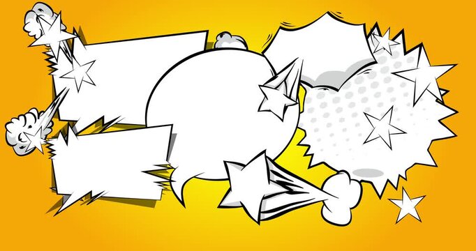 Cartoon background animation, comic book backdrop video. Retro comics pop art design.