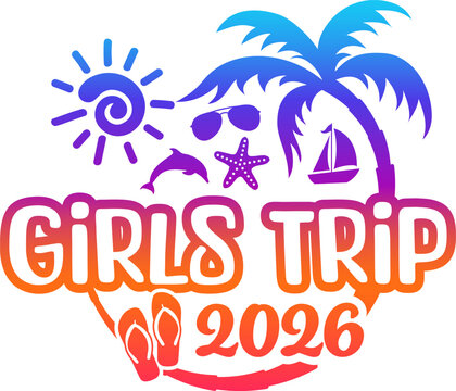 Girls Trip 2026 with Vacation Trip Elements - Palm Tree Sunglasses Dolphin