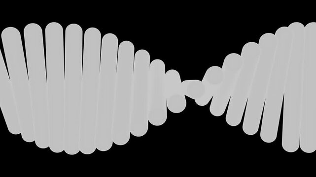 Abstract white dna double helix rotating on black background representing genetic code and biotechnology.