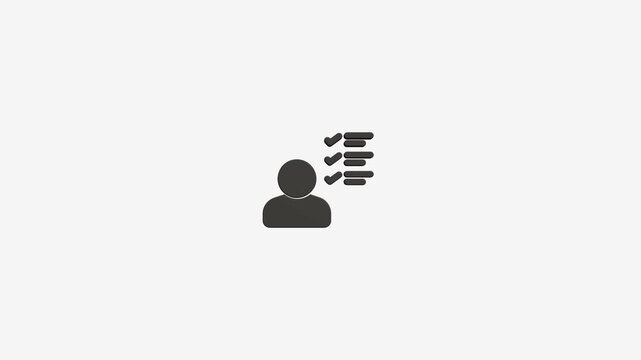 Minimal animated user profile icon with task checklist symbol floating on white background for business ui.