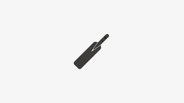 Minimalist cricket bat icon animation isolated on plain white background showing rotating motion sports equipment.