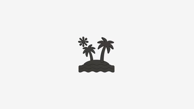 Minimalist tropical island icon animation loop with swaying palm trees against simple white background motion graphic.