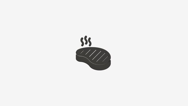 Grilled steak icon animation with steam rising over light background for cooking or restaurant food promotion.