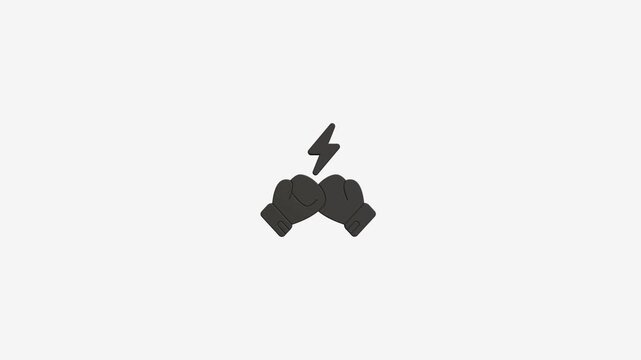 Boxing gloves bumping together with lightning symbol animation minimal flat design isolated on white background video.
