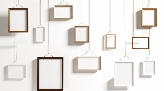 Wooden border templates with clothesline design provide creative display solutions for posters, certificates, and modern gallery arrangements.