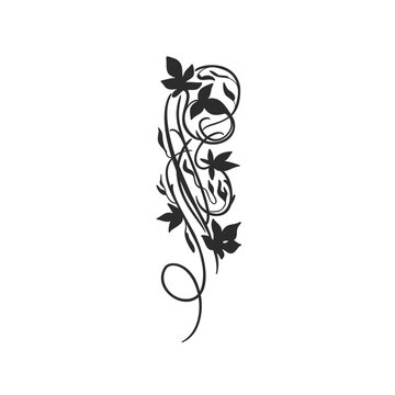 Elegant Floral Ornament with Flowers and Leaves, Botanical Line Art, Decorative Vertical Border, Vintage Tattoo Design, Wedding Invitation, Luxury Flourish and Hand Drawn Vector Illustration