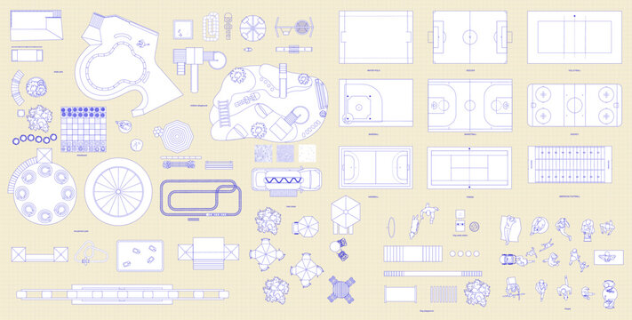 Top view of an amusement park. Vector illustration of isolated objects. 