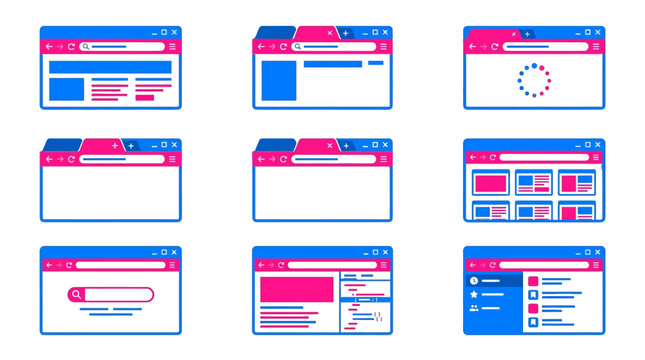 Flat Vector Browser Window Interface Set For Web Design Mockup