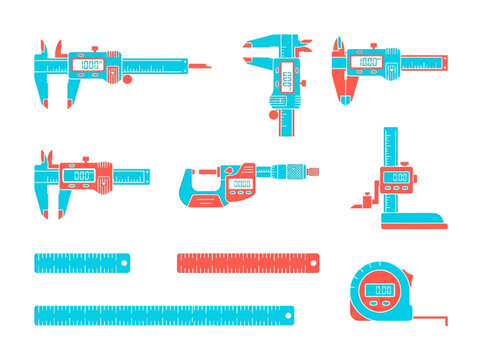 Engineering Precision Measuring Tools Collection Flat Vector Icons