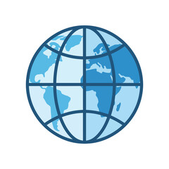 Obraz premium Blue Globe Icon - World Map Representation with Grid Lines