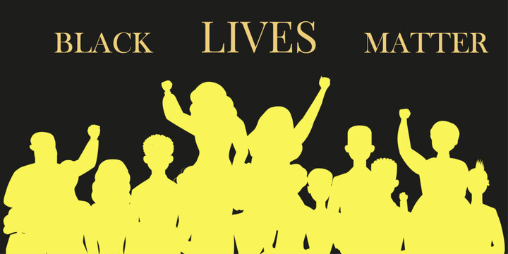Black Lives Matter Protest Vector Art - Yellow Silhouette Crowd Poster