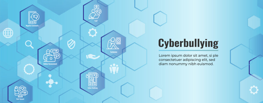 Cyber Bullying Icon Set w Web Header Banner