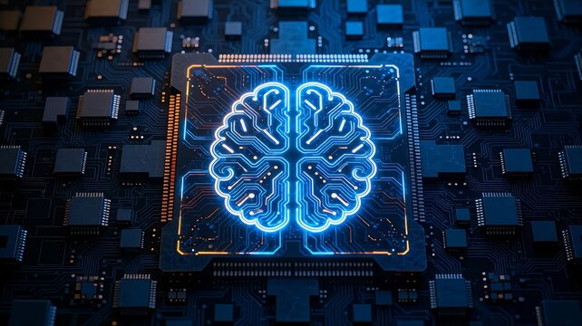 Artificial Intelligence Processor Chip with Glowing Brain Circuitry