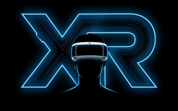 Futuristic Extended Reality XR Technology Concept with Glowing Logo and Immersive Virtual Digital Interface