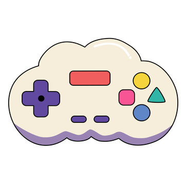 Cloud shaped gamepad video game controller pastel color vector illustration for cute retro gaming device electronic entertainment sticker design element clipart isolated