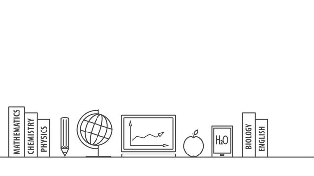 Back to school note  background,  footer learning concept.  Set of education  icons. 4K.  Animated Video