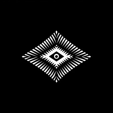 Abstract Geometric Eye Symbol with Radiating Lines in Black and White Diamond Shape, Modern Visionary Graphic