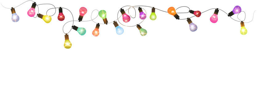 Festive Christmas Lights Background - Glowing Colorful Garlands Vector