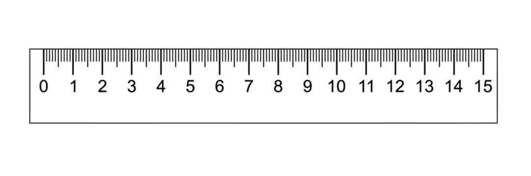 Ruler measurement scale vector with numbered markings from zero to fifteen, featuring precise measurement lines for design, education, engineering, construction and technical illustration.