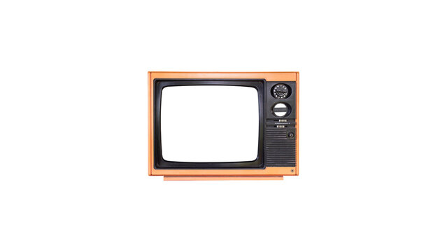 Retro orange vintage television set isolated on white background
