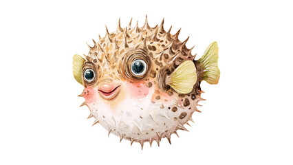 Watercolor pufferfish illustration on white background © Hxn_Tariq