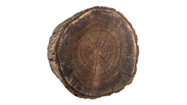 Round wooden tree trunk cross section isolated on transparent background
