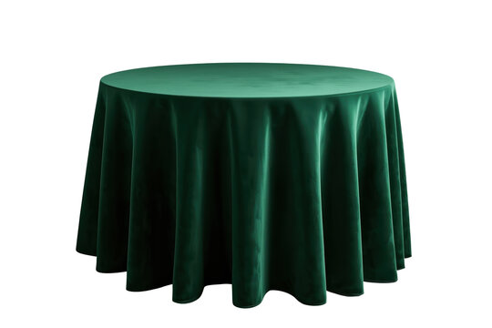 Emerald green round table with draped cloth