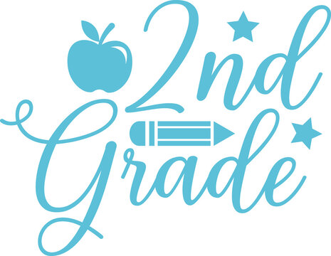 2nd Grade Second Grade back to school typography clip art design on plain white transparent isolated background for card, shirt, hoodie, sweatshirt, apparel, tag, mug, icon, poster or badge
