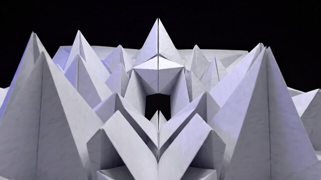 Paper folding into geometric shapes, abstract origami style 3D motion graphic