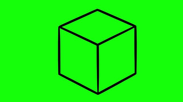 isometric cube animation with black lines and line boil effect on a green screen chroma key background. Perfect for motion graphics and video overlays