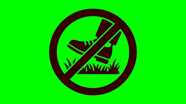 green screen background animation featuring a stay off grass prohibition sign with flashing red warning light. Perfect for environmental editing, parks, and rules projects