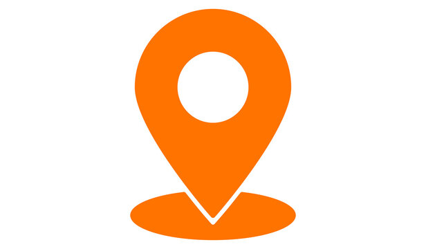 Orange Location Pin Icon, Map Marker Symbol, GPS Navigation Graphic on White Background for Address, Travel, Delivery, Maps, Location Services and Mobile Applications
