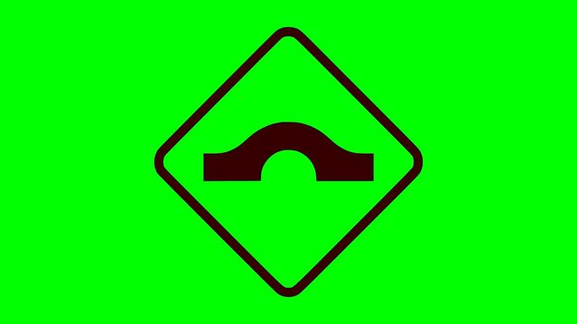 speed bump traffic sign animation with red flashing light and green chroma key background for road safety video editing