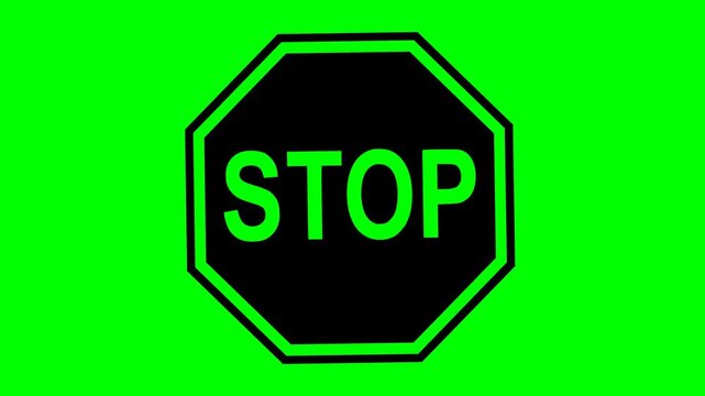 black fill stop sign icon symbol on a green chroma key background for easy chroma isolation and video editing integration