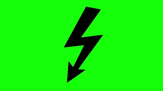 black lightning bolt arrow icon animation with line boil effect on green screen chroma key background