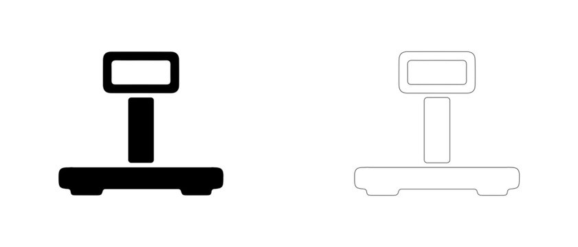 Pet baggage scale check vector icon filled and outline, luggage scale and airport weight check symbol.