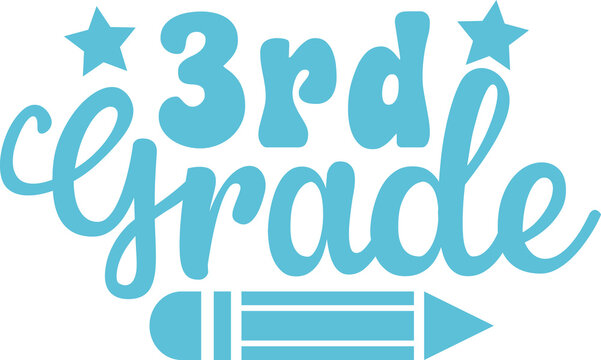 3rd Grade Third Grade back to school typography clip art design on plain white transparent isolated background for card, shirt, hoodie, sweatshirt, apparel, tag, mug, icon, poster or badge