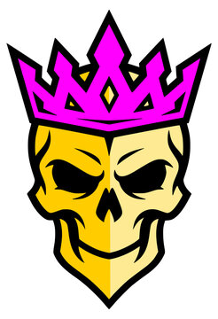 Vibrant vector skull with crown logo design for edgy branding and bold apparel graphics
