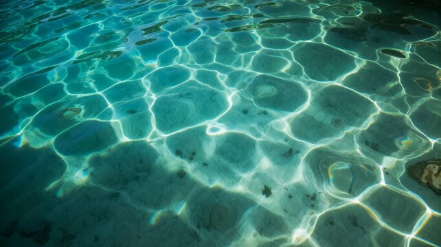 Clear turquoise water surface with sunlight caustic patterns