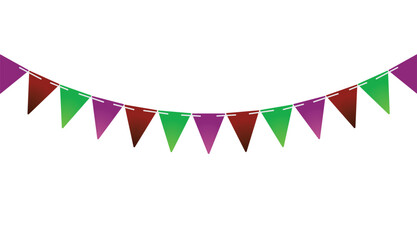 Fototapeta premium Triangle party flags hanging on rope. vector