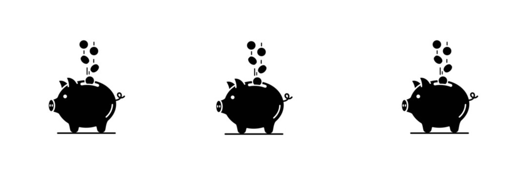 Three black piggy banks with coins popping out