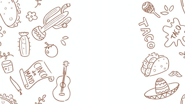 Seamless pattern illustration of a taco elements whimsical hand drawn