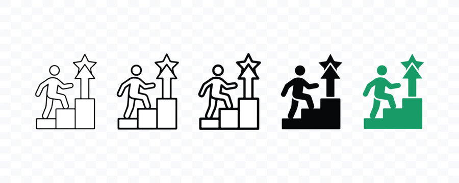 Leadership development icons vector illustration set for management training, professional growth, team leadership and career advancement