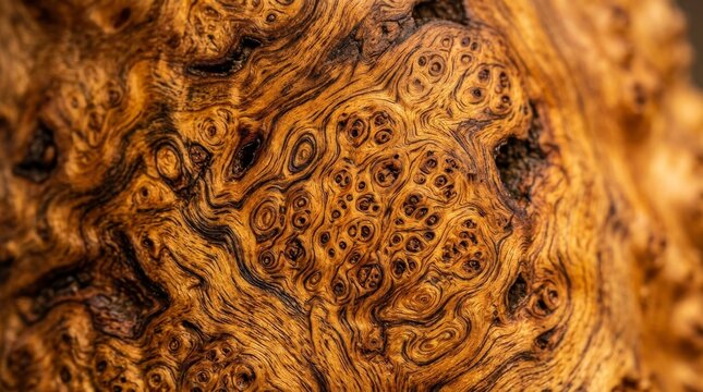 Exotic Burl Wood Texture with Intricate Swirling Natural Grain Patterns