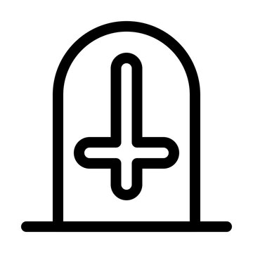 Graveyard Outline style simple tombstone with a cross symbol ideal for Halloween cemetery themes haunted scenes and spooky decorations 