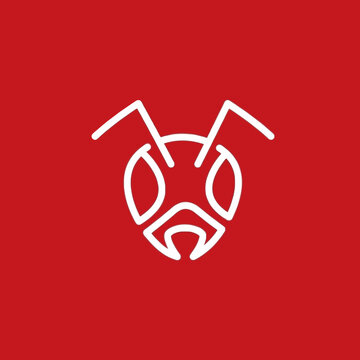 Minimalist white ant head icon on vibrant red background