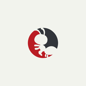 Modern stylized ant silhouette logo design on circular background