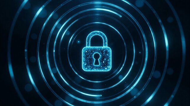 Cyber Security Concept with Glowing Lock and Digital Circles