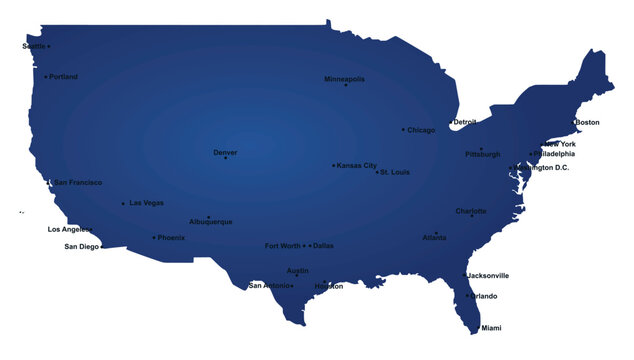 USA biggest cities on map. vector
