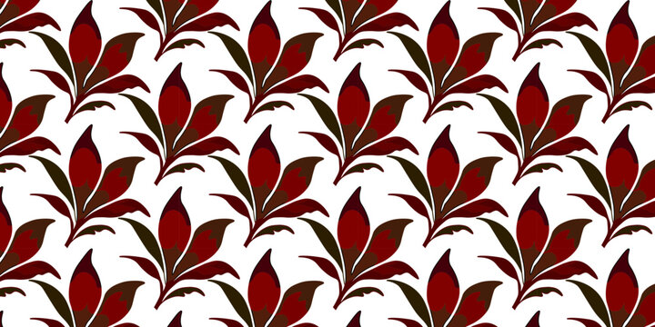 Vintage floral seamless pattern with red leaves. Elegant botanical background for textile design. Classic damask style leaf wallpaper.